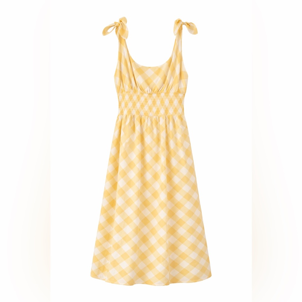 🌺Reformation Yellow Gingham Tie-Shoulder Midi Dress - Picture 3 of 4